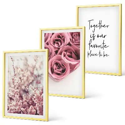 Blumensträuße aus Rosen mit Inschrift 3er-Set Bilder mit Rahmen