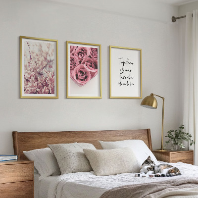 Bilder-3er-set mit rahmen Blumensträuße aus Rosen mit einer Inschrift