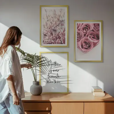 Blumensträuße aus Rosen mit Inschrift 3er-Set Bilder mit Rahmen