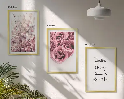Blumensträuße aus Rosen mit Inschrift 3er-Set Bilder mit Rahmen