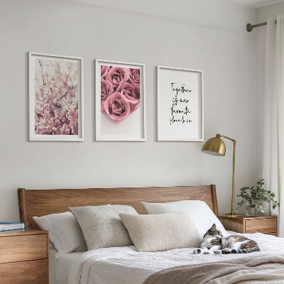 Bilder-3er-set mit rahmen Blumensträuße aus Rosen mit einer Inschrift