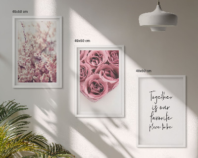 Bilder-3er-set mit rahmen Blumensträuße aus Rosen mit einer Inschrift
