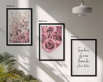 Bilder-3er-set mit rahmen Blumensträuße aus Rosen mit einer Inschrift