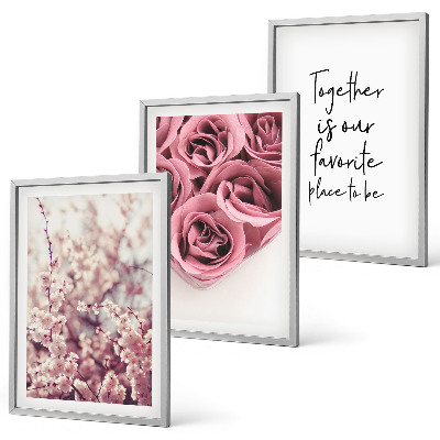 Bilder-3er-set mit rahmen Blumensträuße aus Rosen mit einer Inschrift