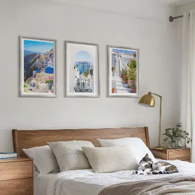 Gerahmtes Bilderset mit Santorini Architektur in Oia