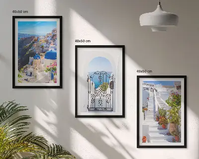 Gerahmtes Bilderset mit Santorini Architektur in Oia