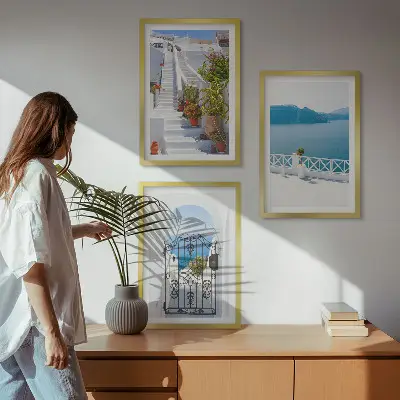 Weiße Treppenpflanzen Seetor 3er-Set Bilder mit Rahmen