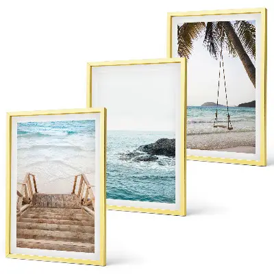 Gerahmtes Bilderset mit Motiv Treppe, Strand, Meer und Schaukel