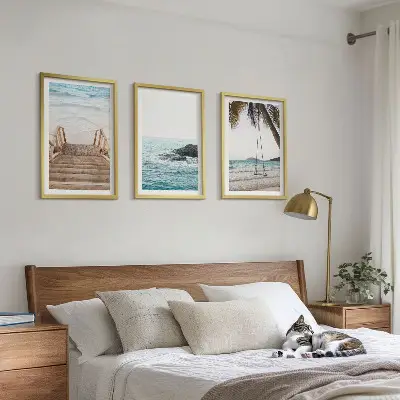 Gerahmtes Bilderset mit Motiv Treppe, Strand, Meer und Schaukel