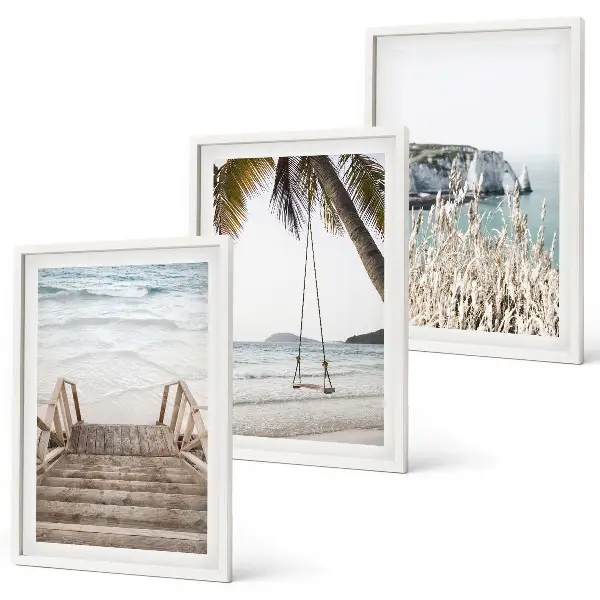 Strandtreppe aus Holz mit Schaukel Bilder-3er-Set mit Rahmen