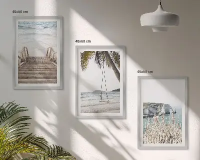 Strandtreppe aus Holz mit Schaukel Bilder-3er-Set mit Rahmen