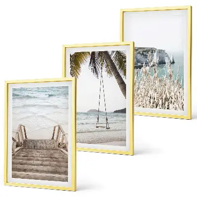 Strandtreppe aus Holz mit Schaukel Bilder-3er-Set mit Rahmen
