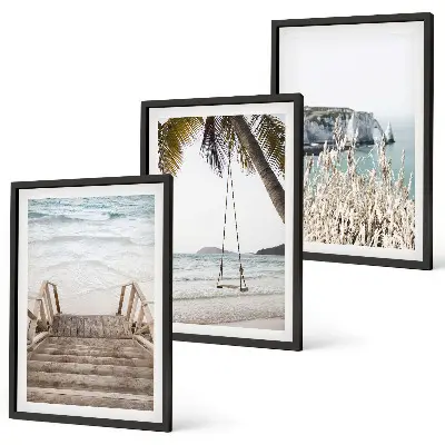 Strandtreppe aus Holz mit Schaukel Bilder-3er-Set mit Rahmen