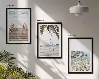 Strandtreppe aus Holz mit Schaukel Bilder-3er-Set mit Rahmen