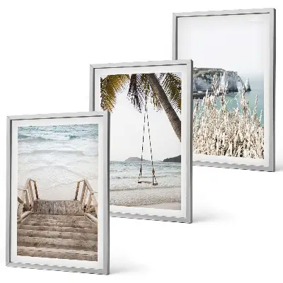 Strandtreppe aus Holz mit Schaukel Bilder-3er-Set mit Rahmen