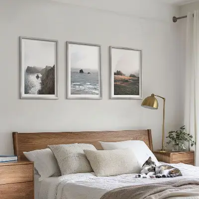 Gerahmtes Bilderset mit Landschaften aus Bergen und Meer