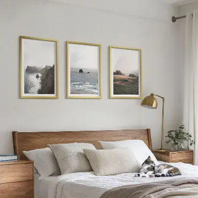Gerahmtes Bilderset mit Landschaften aus Bergen und Meer