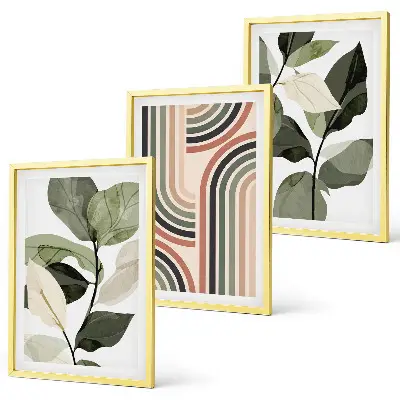 Gerahmtes Bilderset mit geometrischen Pflanzenmotiven