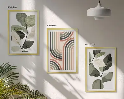 Gerahmtes Bilderset mit geometrischen Pflanzenmotiven