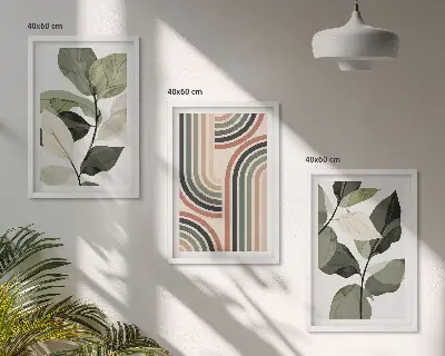 Gerahmtes Bilderset mit geometrischen Pflanzenmotiven