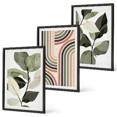 Gerahmtes Bilderset mit geometrischen Pflanzenmotiven