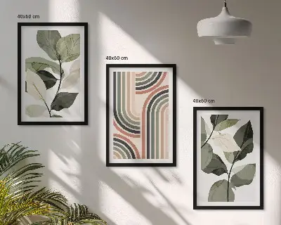 Gerahmtes Bilderset mit geometrischen Pflanzenmotiven