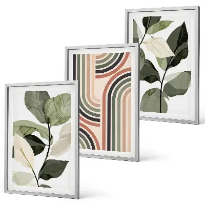 Gerahmtes Bilderset mit geometrischen Pflanzenmotiven