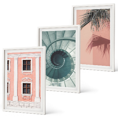 Gerahmtes bilderset Pastellfarbene Spiralarchitektur