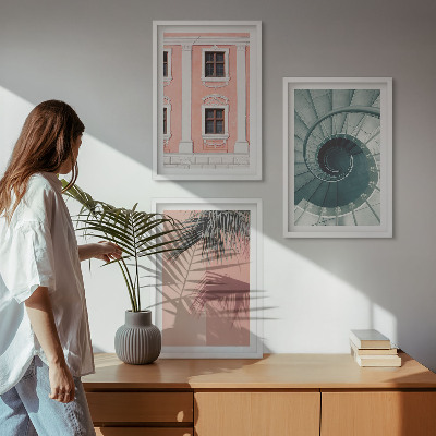 Gerahmtes bilderset Pastellfarbene Spiralarchitektur