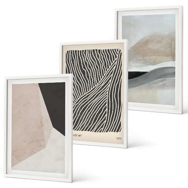Abstrakte Muster in Beige und Grau 3er-Set Bilder mit Rahmen