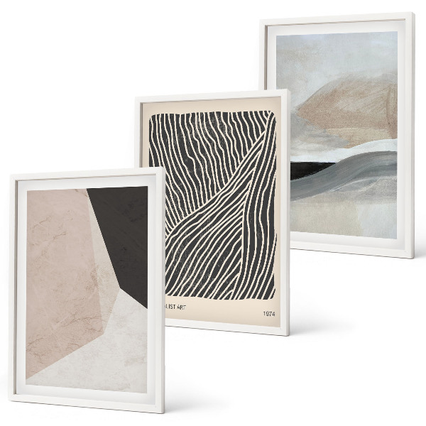 Bilder-3er-set mit rahmen Abstrakte Muster in Beige und Grau