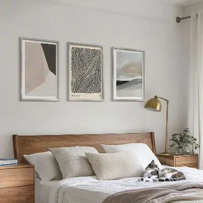 Abstrakte Muster in Beige und Grau 3er-Set Bilder mit Rahmen