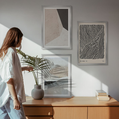 Bilder-3er-set mit rahmen Abstrakte Muster in Beige und Grau