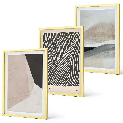 Abstrakte Muster in Beige und Grau 3er-Set Bilder mit Rahmen