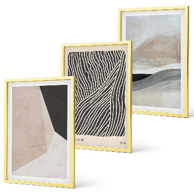 Bilder-3er-set mit rahmen Abstrakte Muster in Beige und Grau