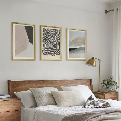 Abstrakte Muster in Beige und Grau 3er-Set Bilder mit Rahmen