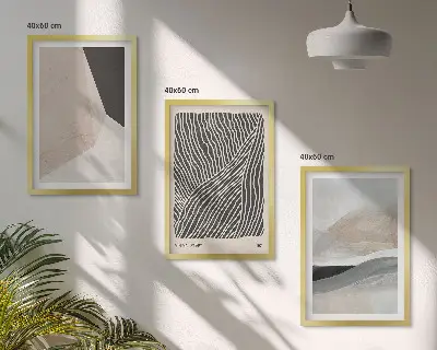 Abstrakte Muster in Beige und Grau 3er-Set Bilder mit Rahmen