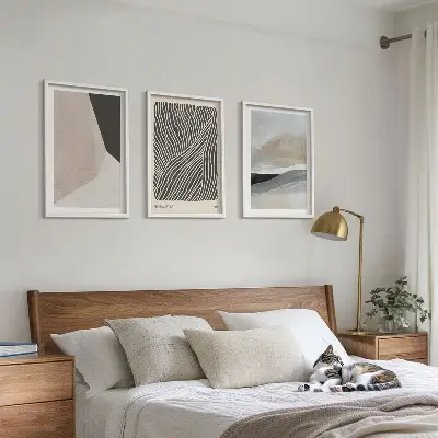 Abstrakte Muster in Beige und Grau 3er-Set Bilder mit Rahmen