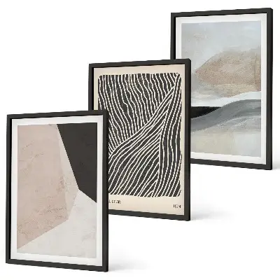 Abstrakte Muster in Beige und Grau 3er-Set Bilder mit Rahmen