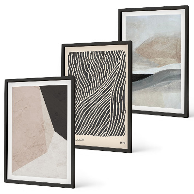 Bilder-3er-set mit rahmen Abstrakte Muster in Beige und Grau