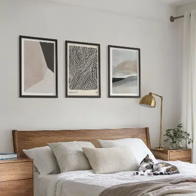 Abstrakte Muster in Beige und Grau 3er-Set Bilder mit Rahmen
