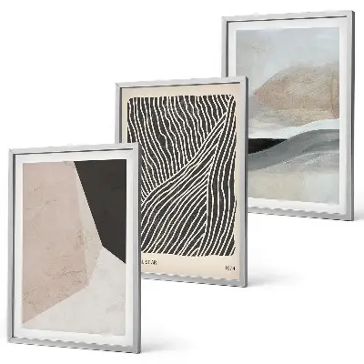 Abstrakte Muster in Beige und Grau 3er-Set Bilder mit Rahmen