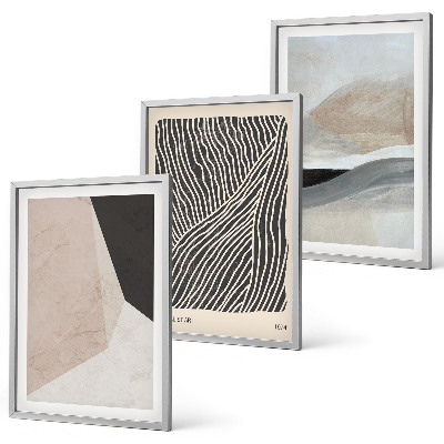 Bilder-3er-set mit rahmen Abstrakte Muster in Beige und Grau