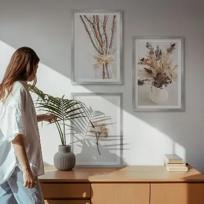 Blumenzweige minimalistisch gerahmtes Bilderset