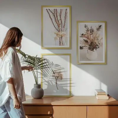 Blumenzweige minimalistisch gerahmtes Bilderset