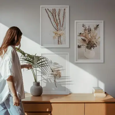 Blumenzweige minimalistisch gerahmtes Bilderset