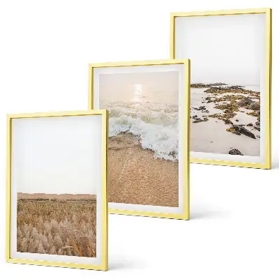 Gerahmtes Bilderset mit Strandwellen, Steinen und Sommermotiv