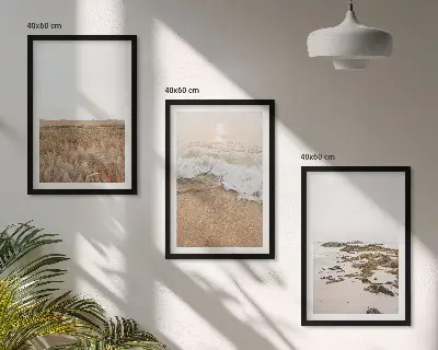 Gerahmtes Bilderset mit Strandwellen, Steinen und Sommermotiv