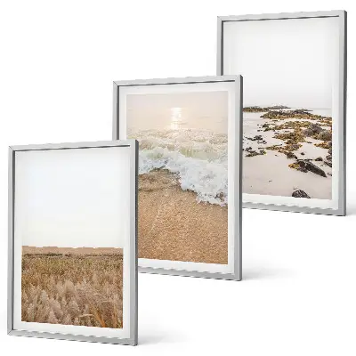 Gerahmtes Bilderset mit Strandwellen, Steinen und Sommermotiv
