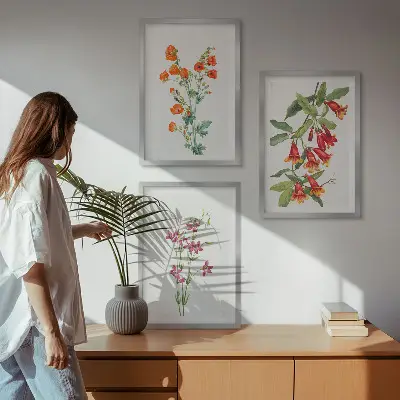 Gerahmtes Bilderset mit Vintage Retro Blumenmalerei